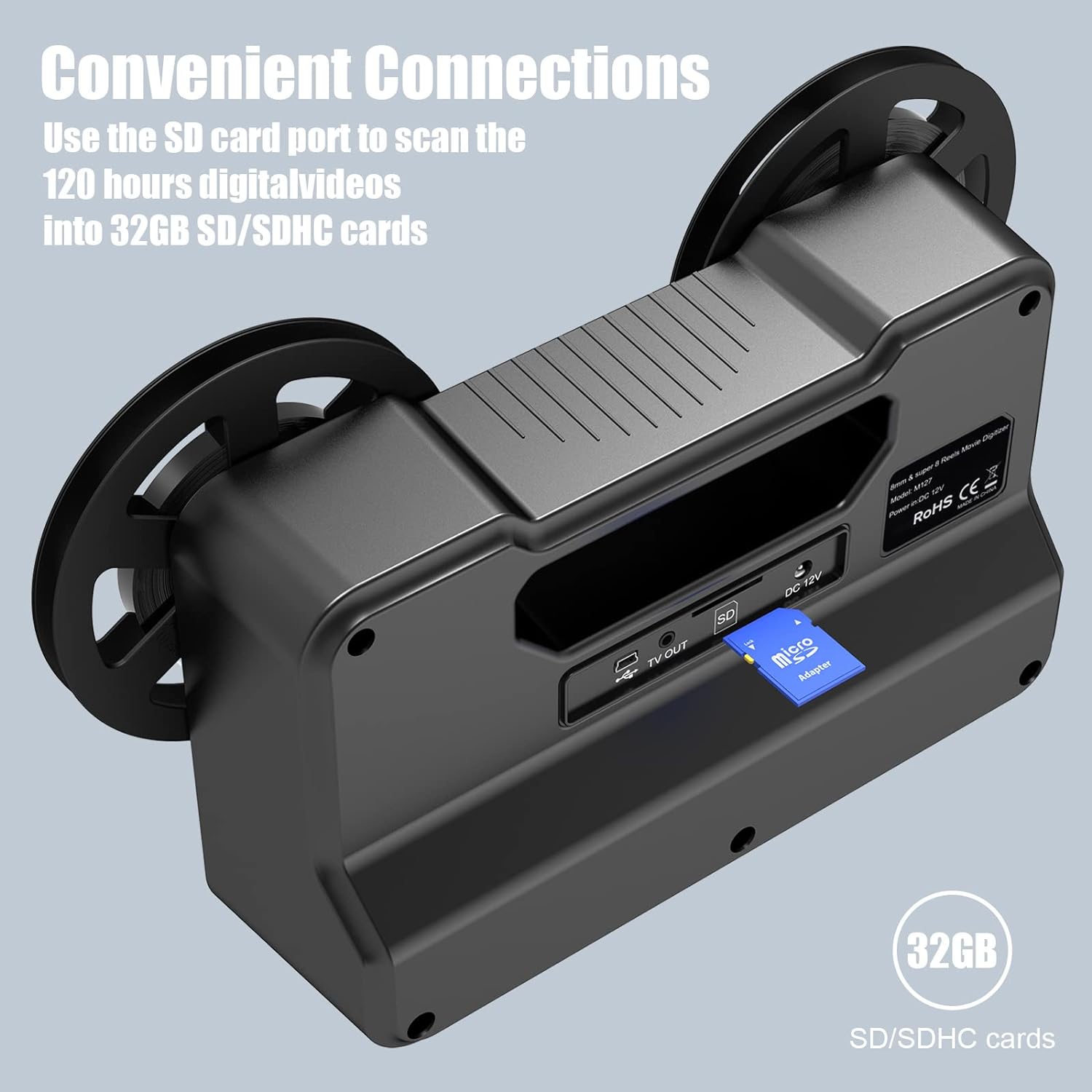 8mm Super 8 Reels to Digital MovieMaker Film Scanner Converter, Pro Film Digitizer Machine with 2.4 LCD, Silver (Convert 3 inch and 5 inch Film reels into Digital) with 32 GB SD Card - Image 3